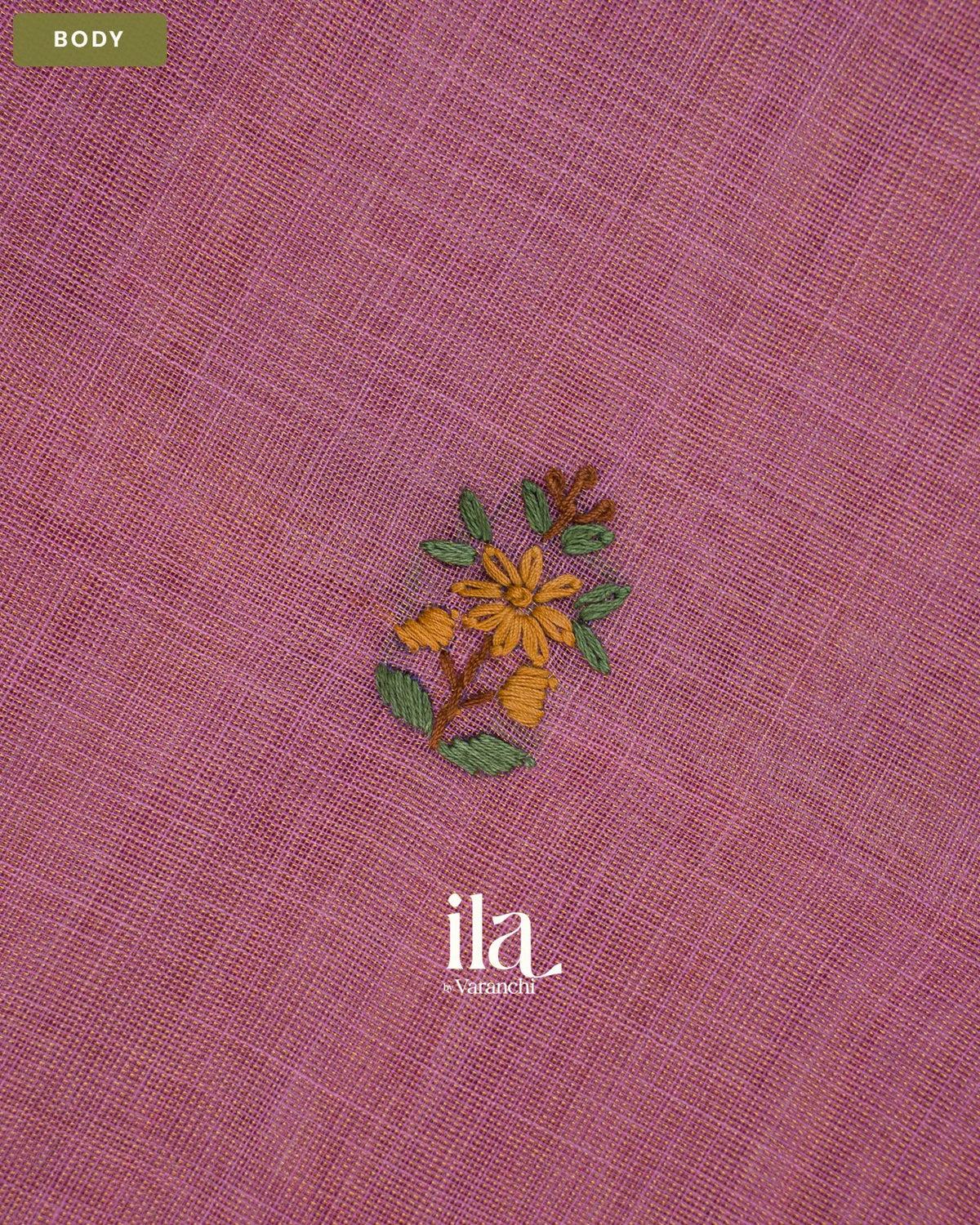 Muted Pink Embroidered Semi Linen Tissue Saree — Body