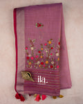 Muted Pink Embroidered Semi Linen Tissue Saree — Full Saree