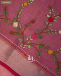 Muted Pink Embroidered Semi Linen Tissue Saree — Blouse