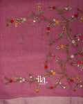 Muted Pink Embroidered Semi Linen Tissue Saree