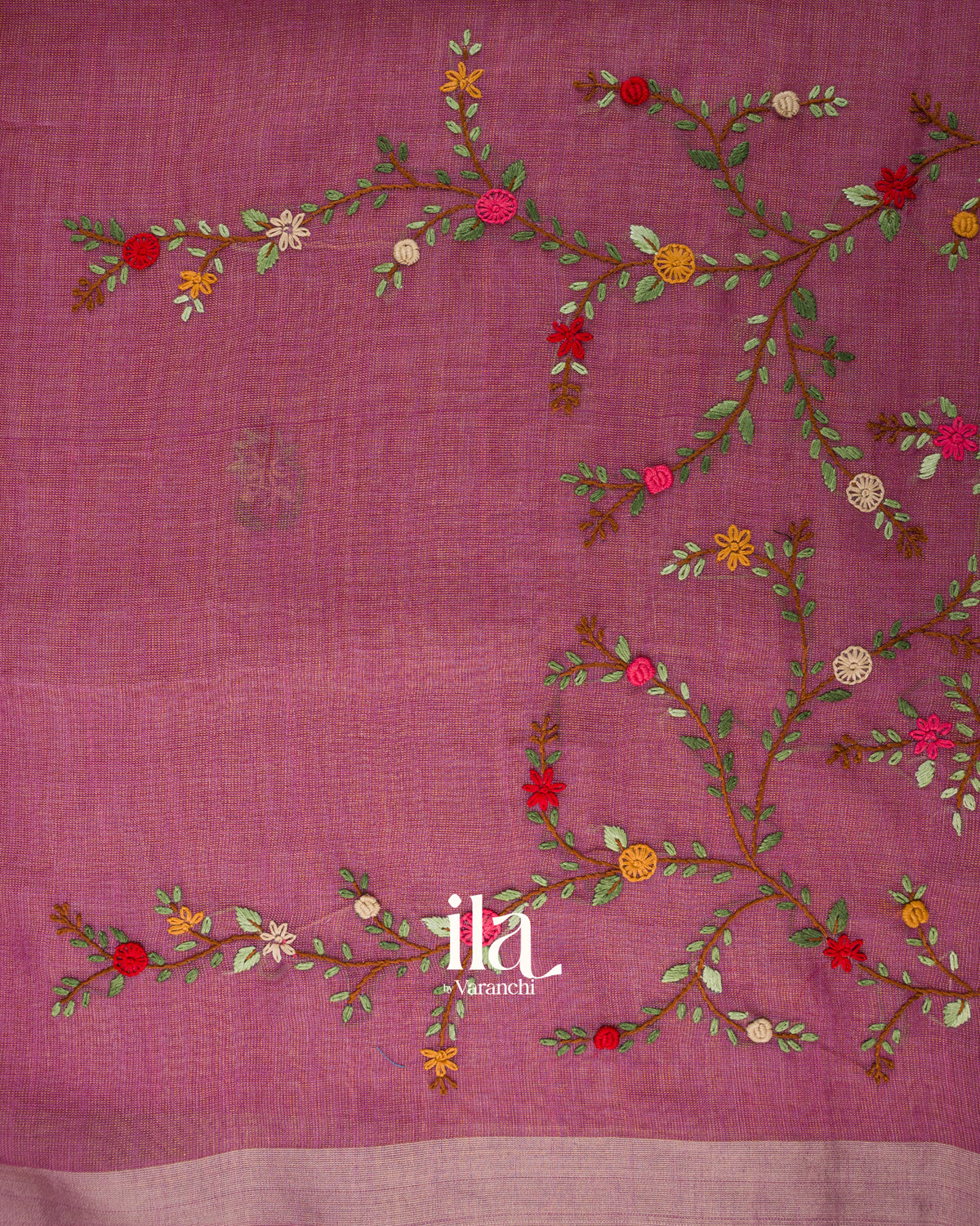 Muted Pink Embroidered Semi Linen Tissue Saree