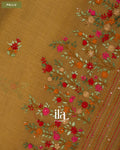 Copper Yellow Embroidered Semi Linen Tissue Saree — Pallu