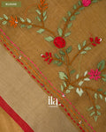 Copper Yellow Embroidered Semi Linen Tissue Saree — Blouse