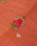 Coral Orange Embroidered Semi Linen Tissue Saree — Body