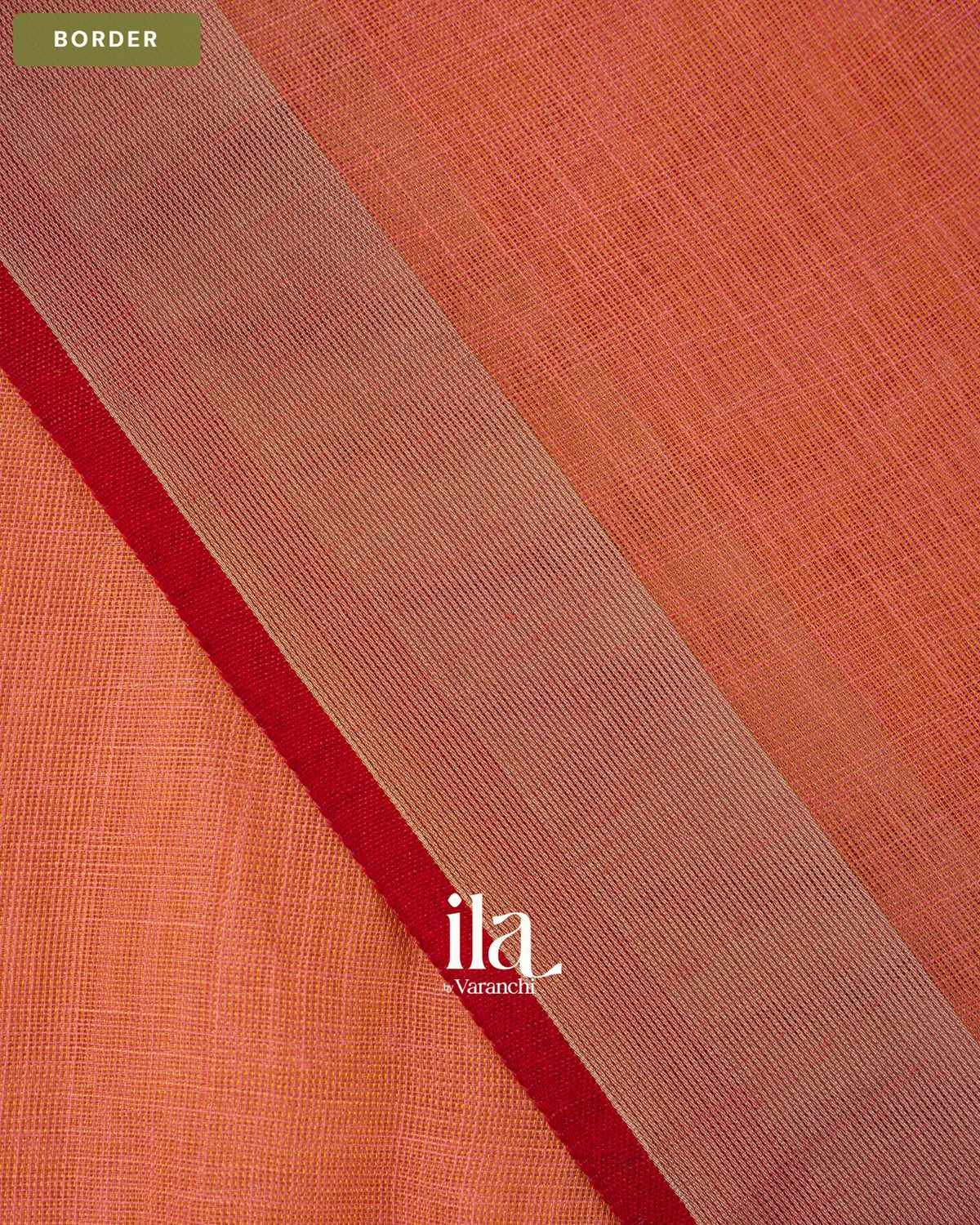 Coral Orange Embroidered Semi Linen Tissue Saree — Border