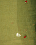 Olive Green Embroidered Semi Linen Tissue Saree — Full Saree