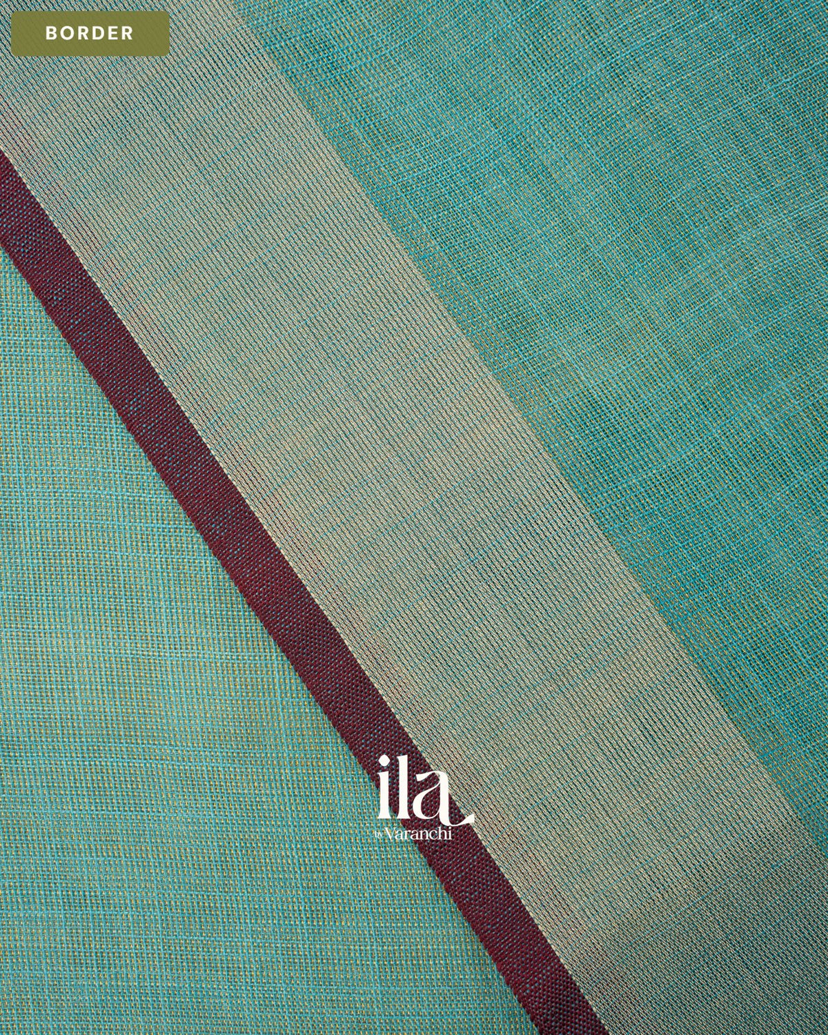 Deep Ice Blue Embroidered Semi Linen Tissue Saree — Border