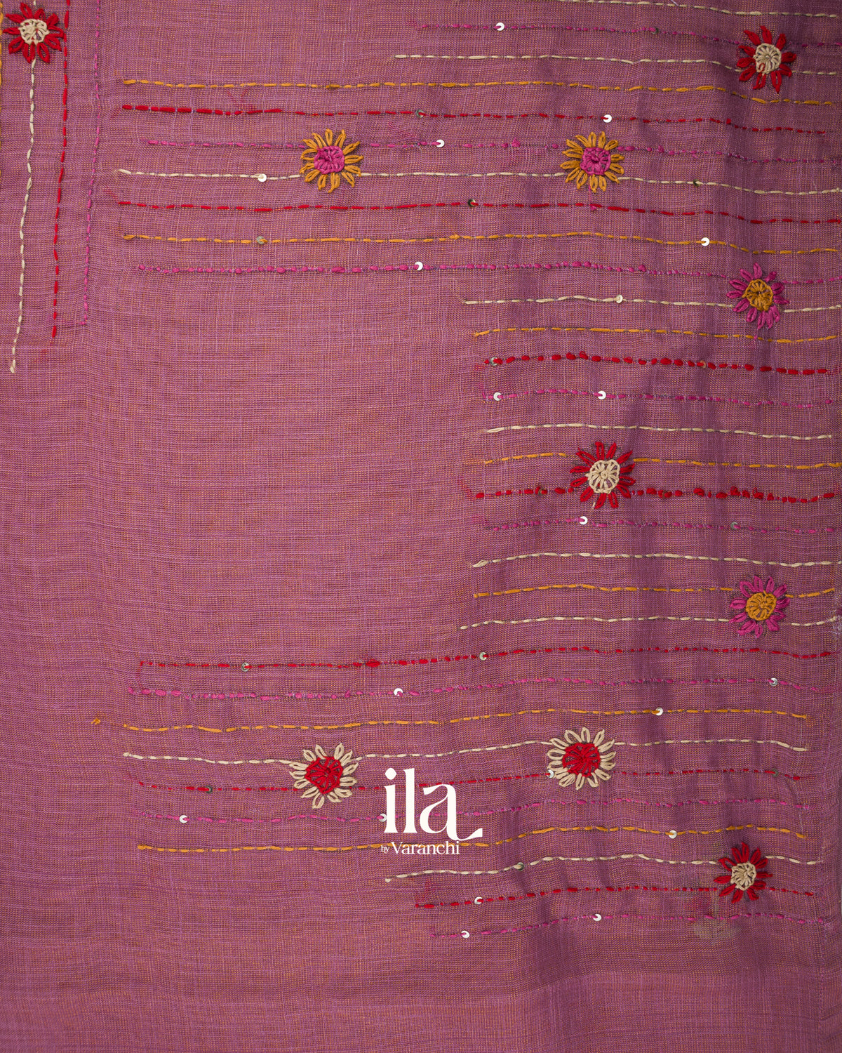 Muted Rose Embroidered Semi Linen Tissue Saree