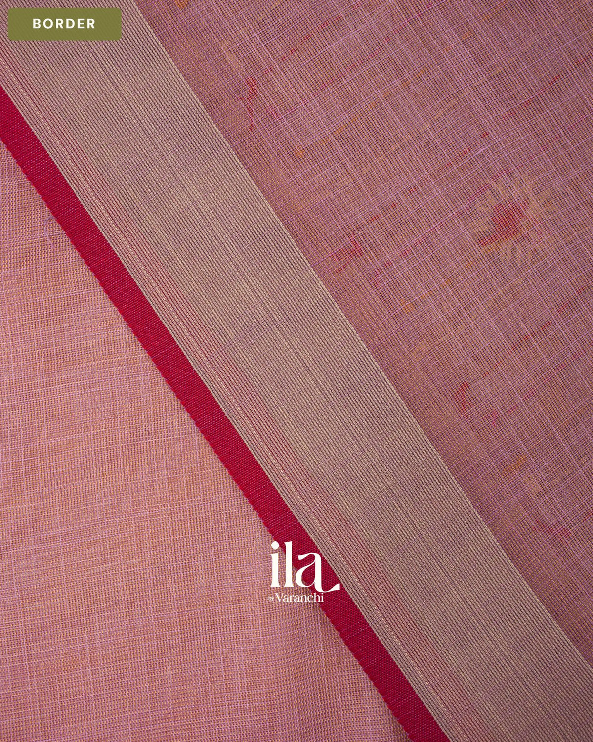 Muted Rose Embroidered Semi Linen Tissue Saree — Border