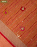 Coral Orange Embroidered Semi Linen Tissue Saree — Blouse