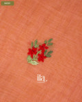 Coral Orange Embroidered Semi Linen Tissue Saree — Body