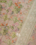 Beige Floral Print Chikankari Embroidered Semi Kota Saree — Pallu