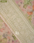Beige Floral Print Chikankari Embroidered Semi Kota Saree — Border