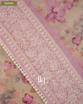 Beige Floral Print Chikankari Embroidered Semi Kota Saree — Border