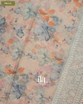 Beige Floral Print Chikankari Embroidered Semi Kota Saree — Pallu