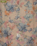 Beige Floral Print Chikankari Embroidered Semi Kota Saree — Body