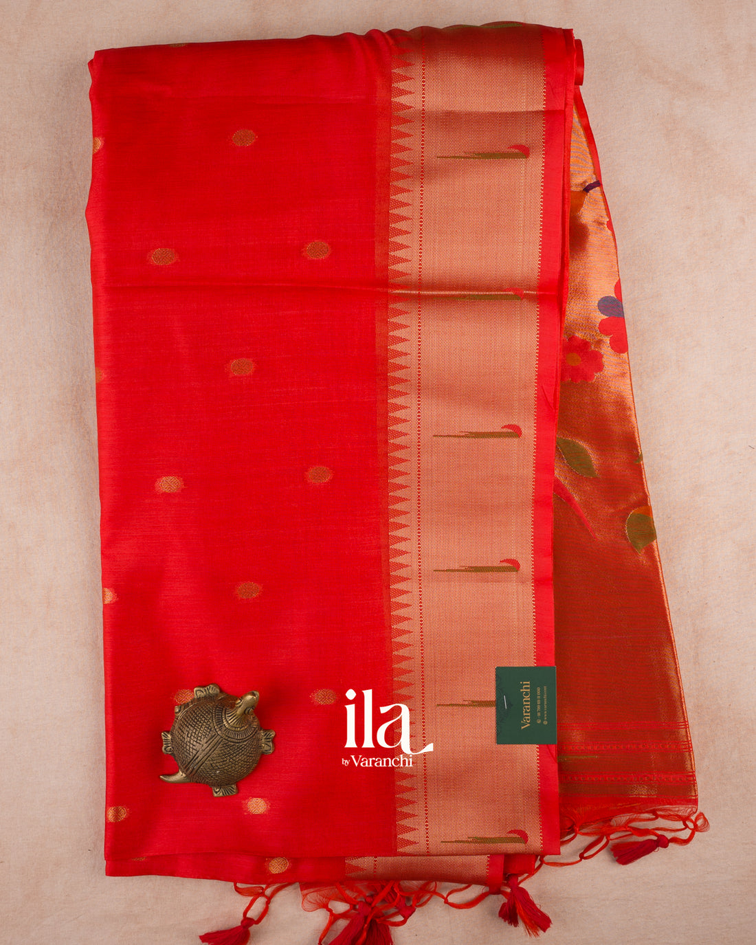 Tulip Red Paithani Semi Silk Saree — Folded