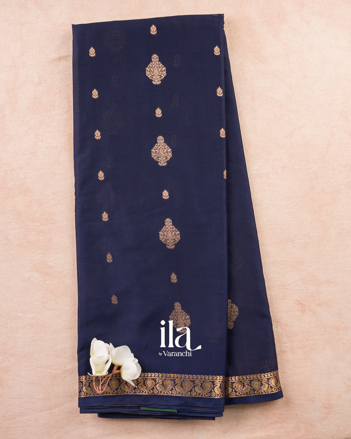 Navy Blue Semi Mysore Crepe Saree — Full Saree