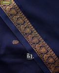 Navy Blue Semi Mysore Crepe Saree — Border