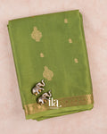 Parrot Green Semi Mysore Crepe Saree — Folded