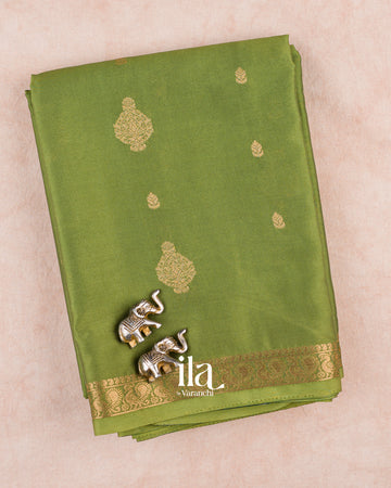 Parrot Green Semi Mysore Crepe Saree — Folded