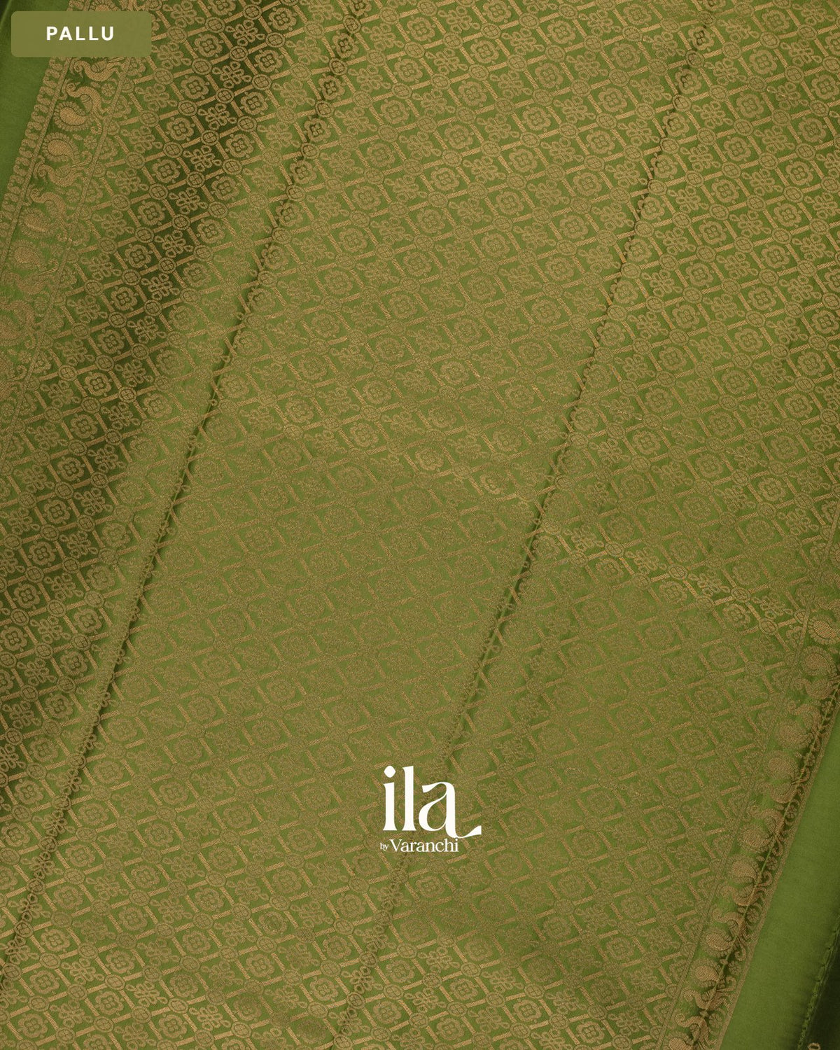 Parrot Green Semi Mysore Crepe Saree — Pallu