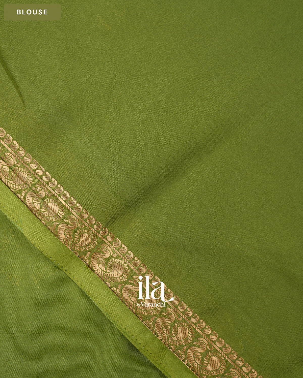 Parrot Green Semi Mysore Crepe Saree — Blouse