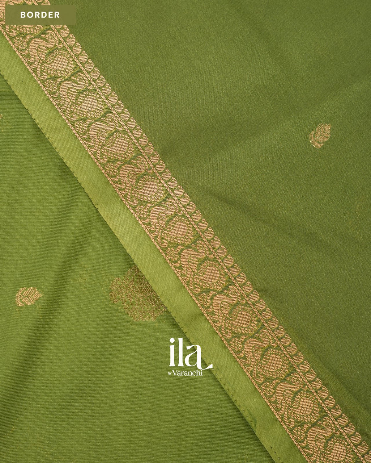 Parrot Green Semi Mysore Crepe Saree — Border