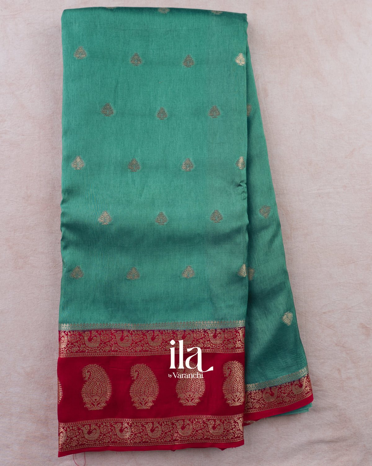 Teal Blue Semi Mysore Crepe Saree — Full Saree