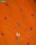 Orange Striped Floral Embroidered Assam Silk Saree — Body
