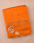 Orange Striped Floral Embroidered Assam Silk Saree — Folded