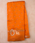 Orange Striped Floral Embroidered Assam Silk Saree — Full Saree