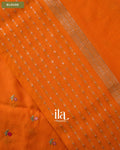 Orange Striped Floral Embroidered Assam Silk Saree — Blouse