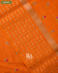 Orange Striped Floral Embroidered Assam Silk Saree — Border