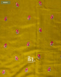 Olive Yellow Floral Embroidered Assam Silk Saree — Body