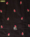 Jet Black Floral Embroidered Assam Silk Saree — Body