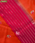 Orange Floral Embroidered Assam Silk Saree — Border