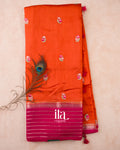 Orange Floral Embroidered Assam Silk Saree — Full Saree