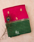 Deep Magenta Floral Embroidered Assam Silk Saree — Folded