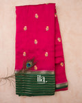Deep Magenta Floral Embroidered Assam Silk Saree — Full Saree
