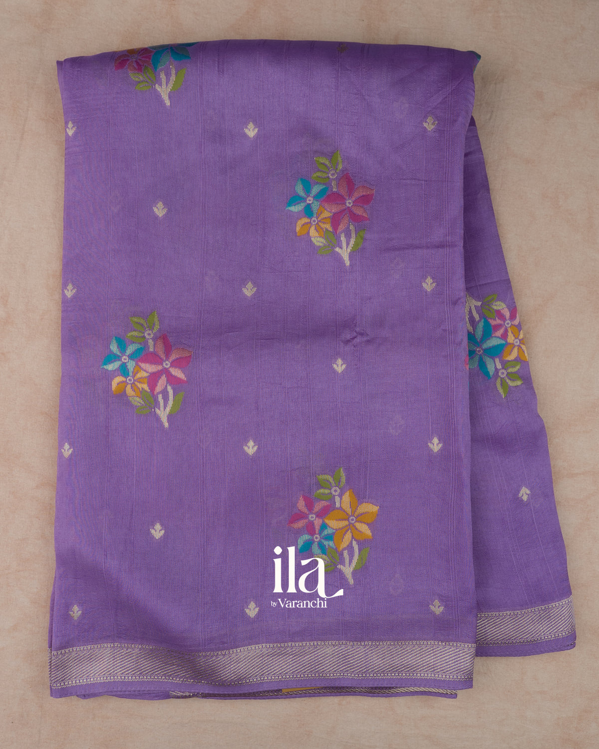 Purple Floral Semi Tussar Saree — Full Saree