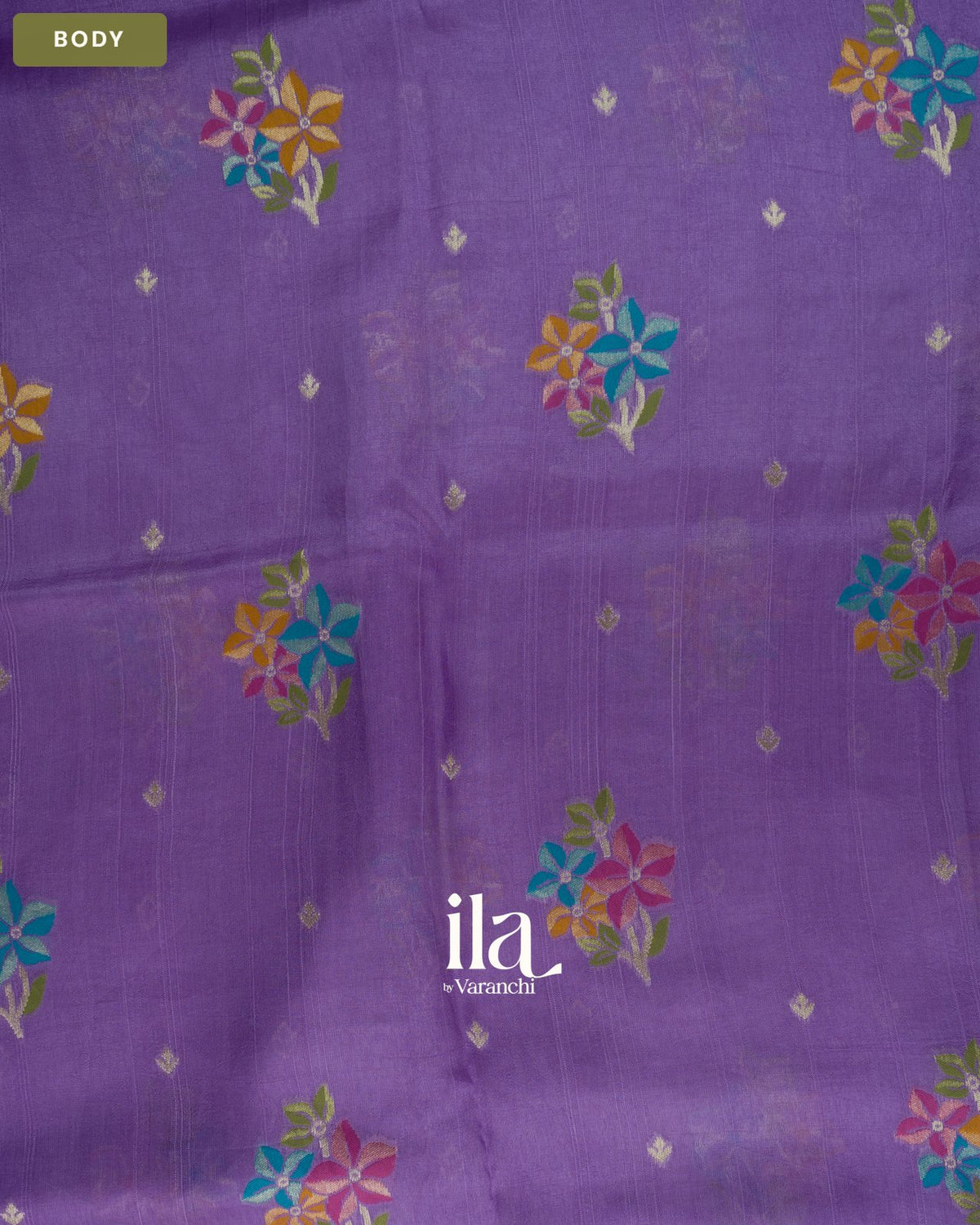 Purple Floral Semi Tussar Saree — Body