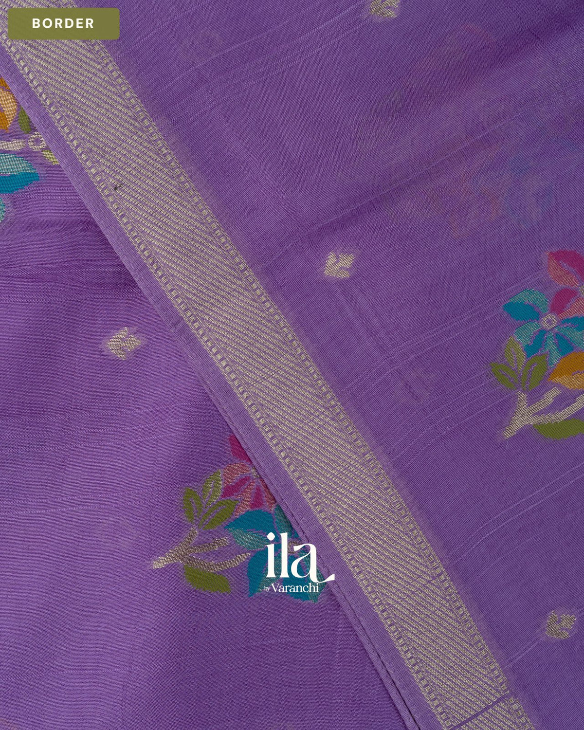 Purple Floral Semi Tussar Saree — Border