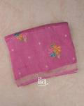 Pink Magenta Floral Embroidered Semi Tussar Saree — Folded