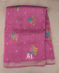 Pink Magenta Floral Embroidered Semi Tussar Saree — Full Saree