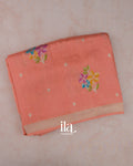 Coral Peach Semi Tussar Saree — Folded