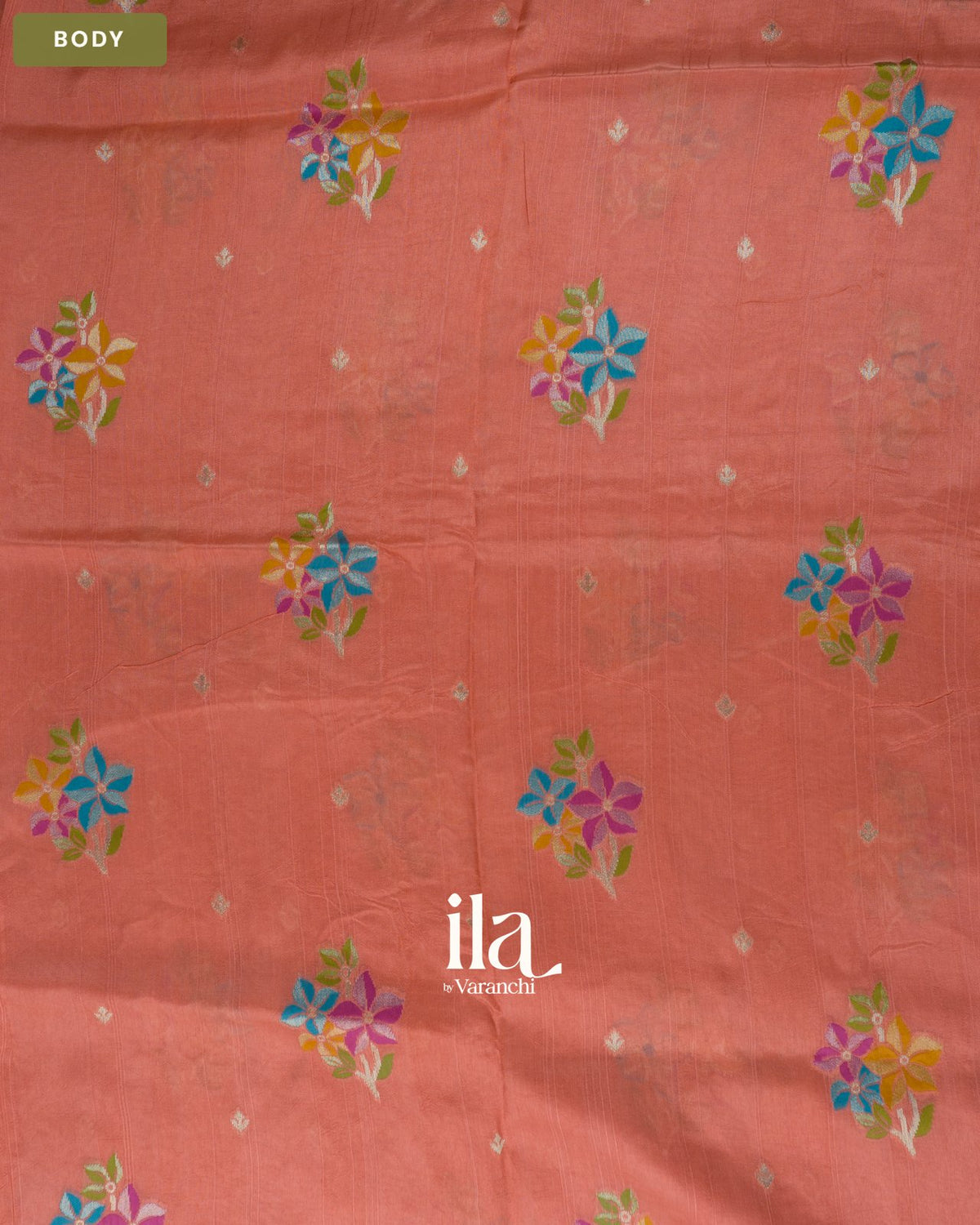Coral Peach Semi Tussar Saree — Body