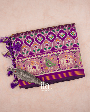 Purple Patola Printed Semi Silk Saree — Folded
