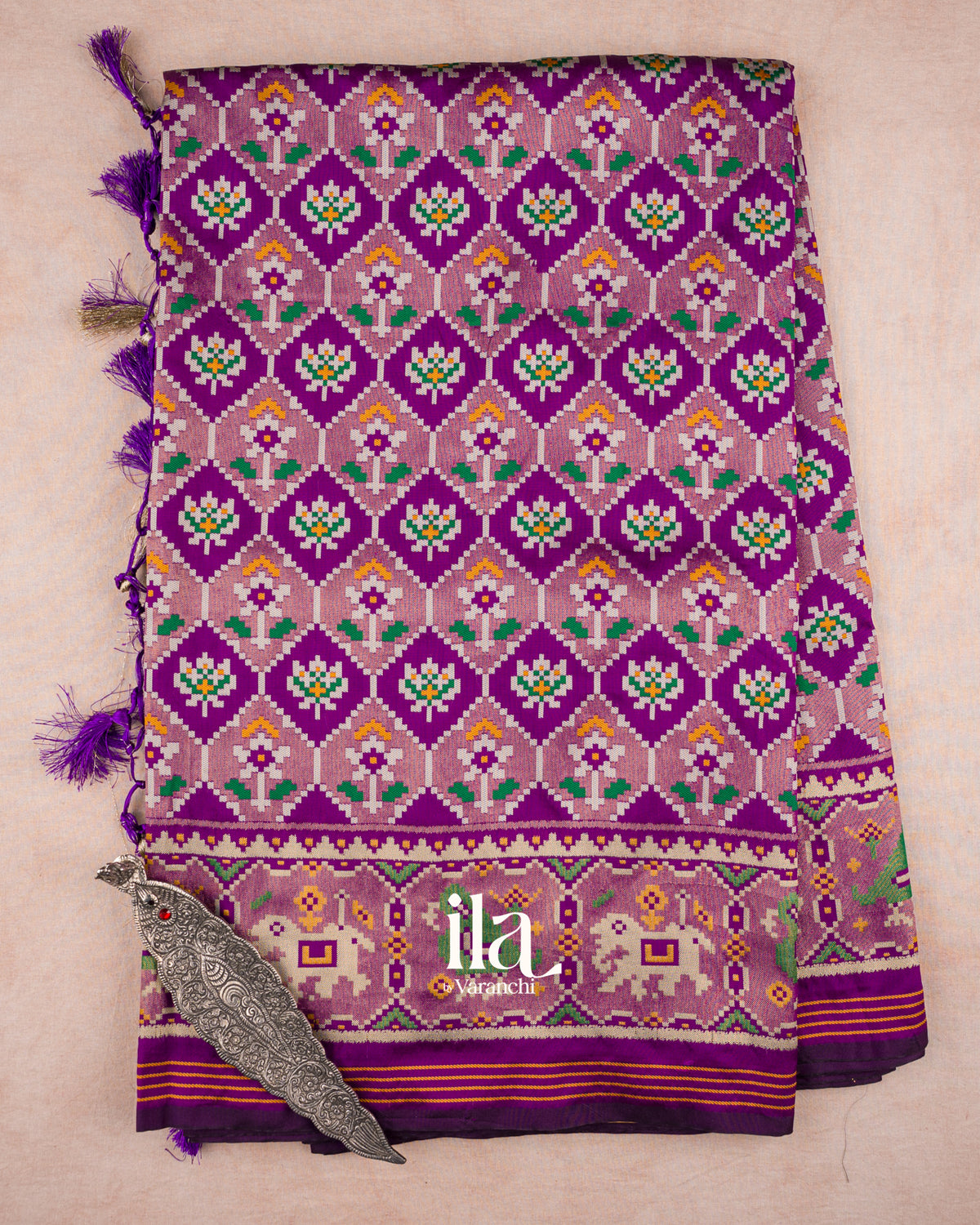 Purple Patola Printed Semi Silk Saree — Full Saree
