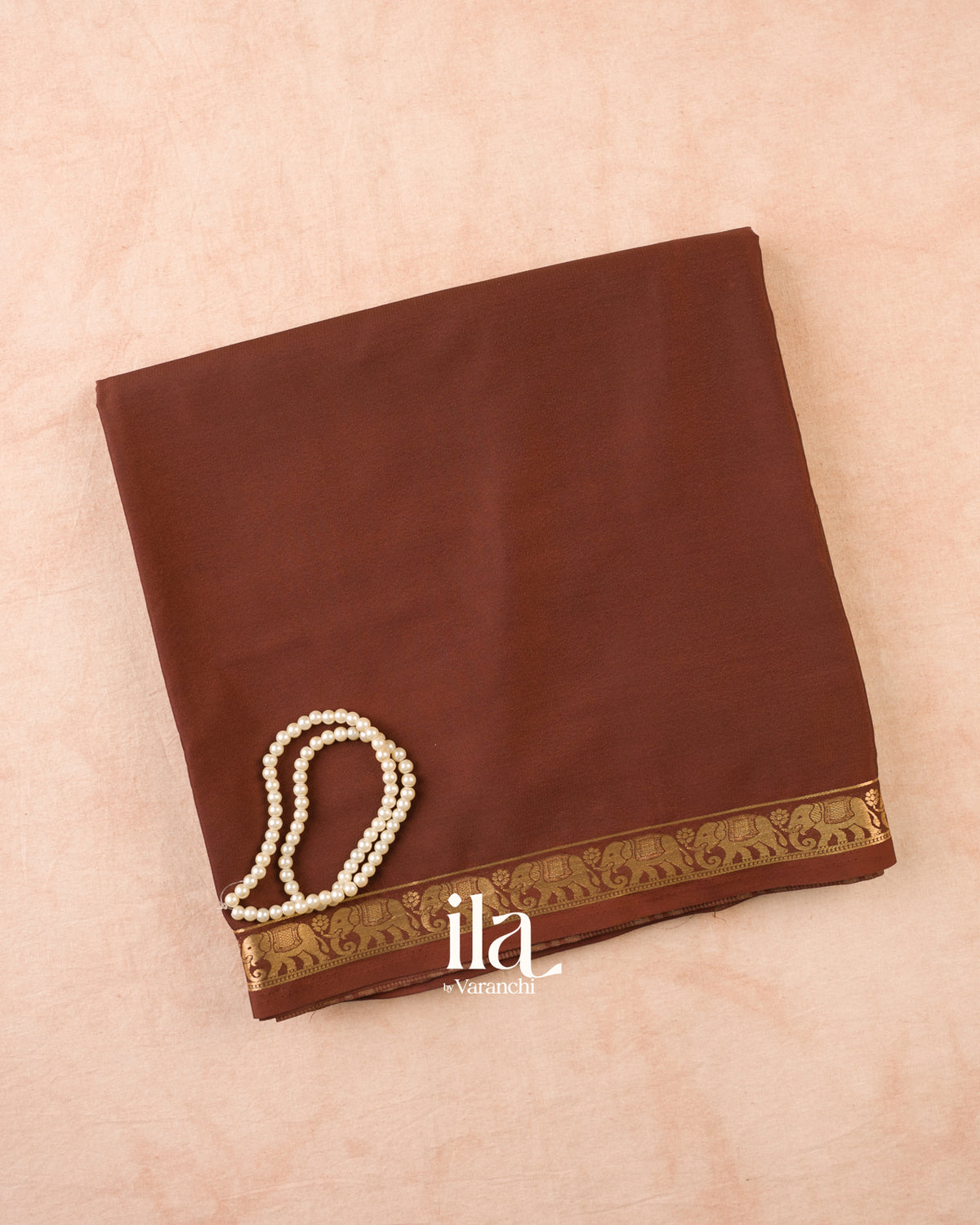 Coffee Brown Semi Mysore Crepe Saree — Folded